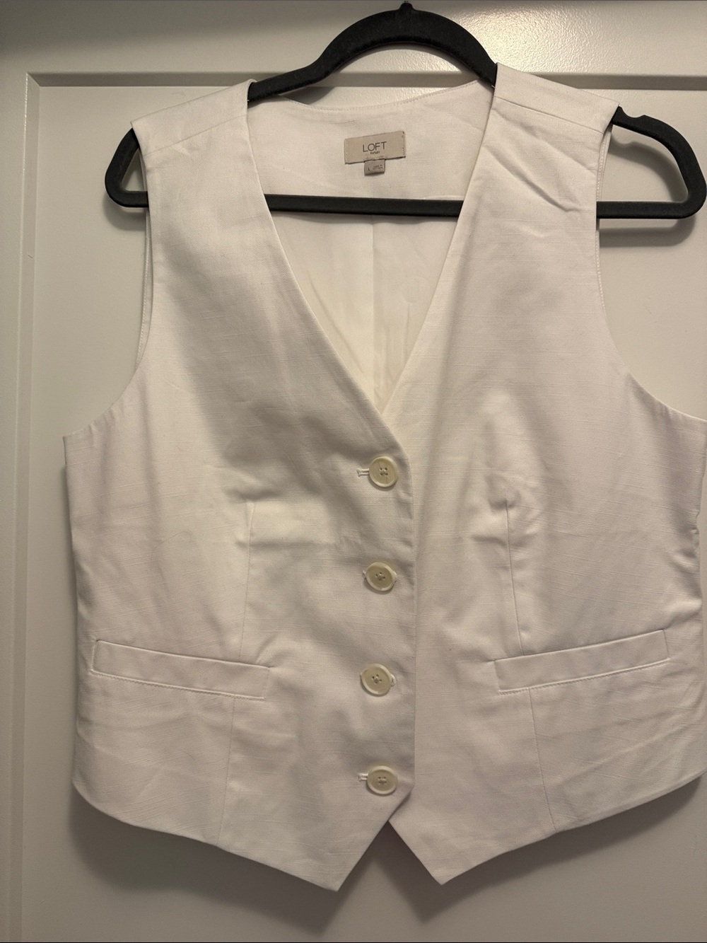 LOFT White Tailored Button Vest - Classic V-Neck Waistcoat